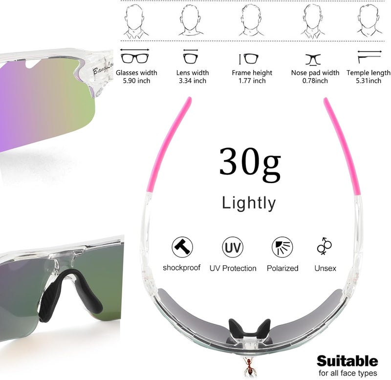 BangLong Polarized Sports Sunglasses Cycling Sun Glasses for Men Women with 5 Interchangeable Lenes for Running Baseball Golf - Image 4